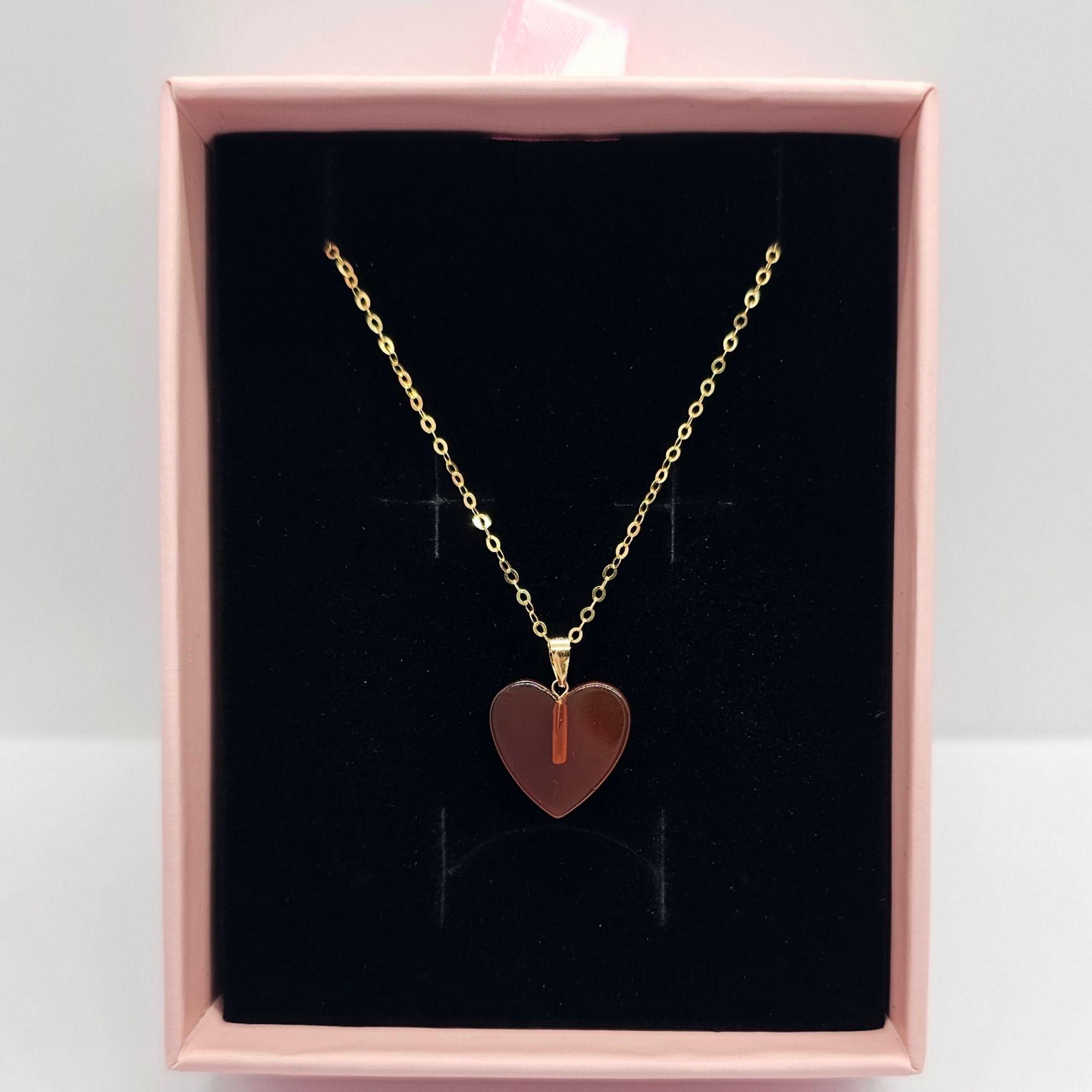 CADENA ESLABONES ORO AMARILLO 18K COLGANTE CORAZÓN ÁGATA L-4