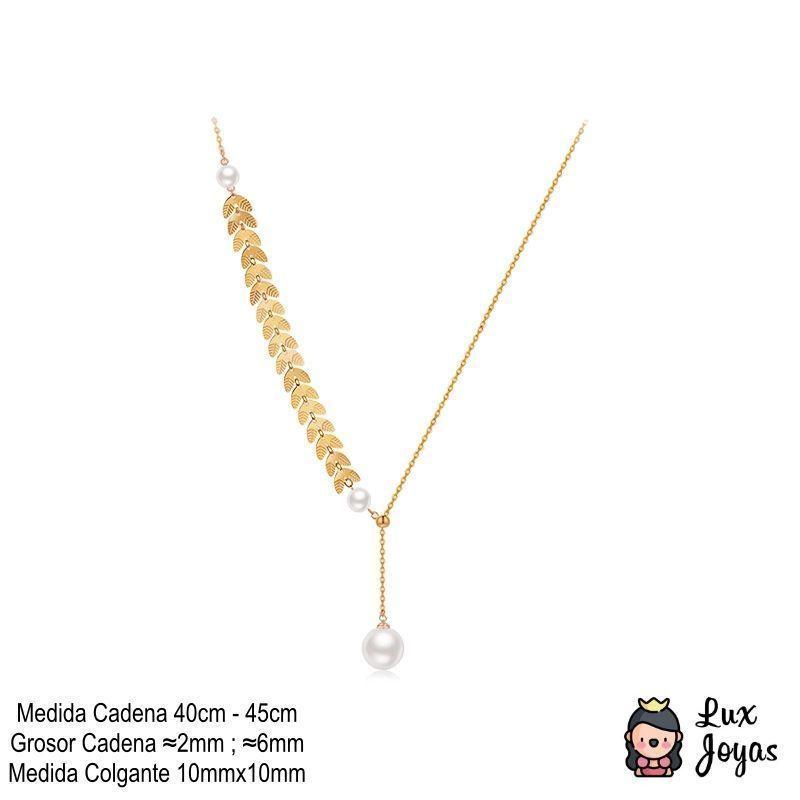 Collar Baño Oro Rosado 18 Kilates Perla Hojas Ajustable-3