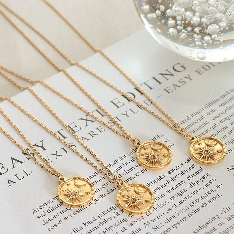 Collar Baño Oro 18k Disco Sol Luna-2