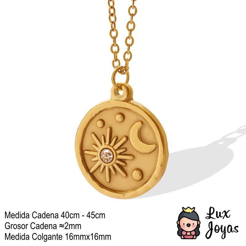 Collar Baño Oro 18k Disco Sol Luna-4