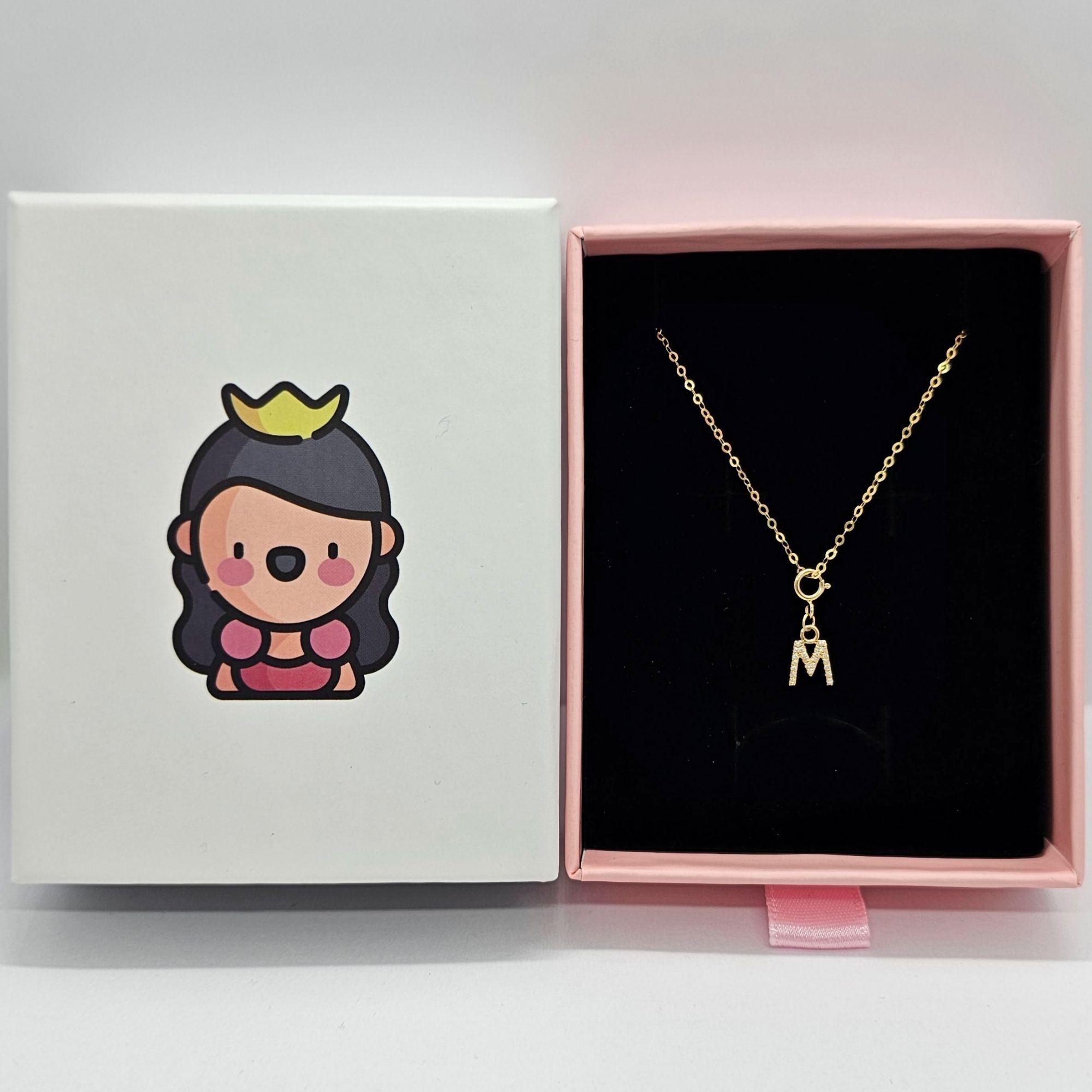 Cadena Eslabones Oro Amarillo 18k Charm Letras Inicial M Full Diamante-3