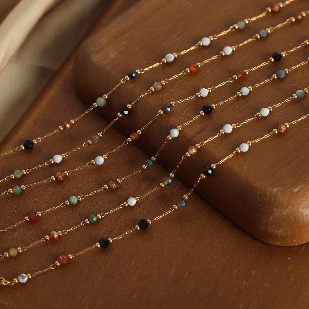 Collar Baño Oro Amarillo 18k Piedrecillas Cadena Tonos Varios-2