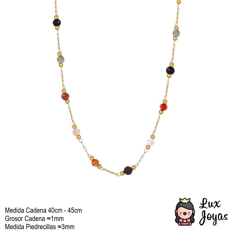 Collar Baño Oro Amarillo 18k Piedrecillas Cadena Tonos Varios-4