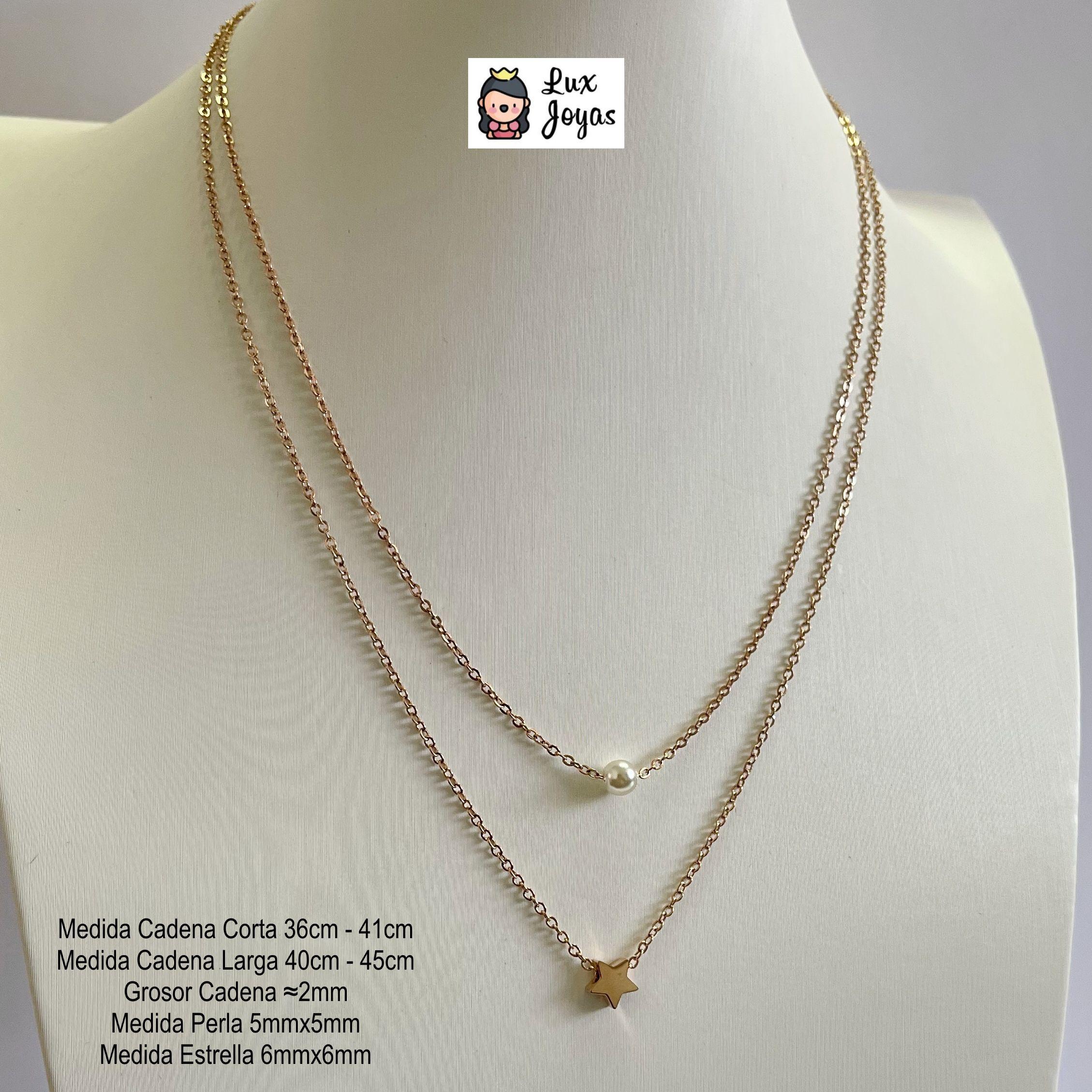 Collar Baño De Oro Rosado 18k Doble Perla Estrella-2