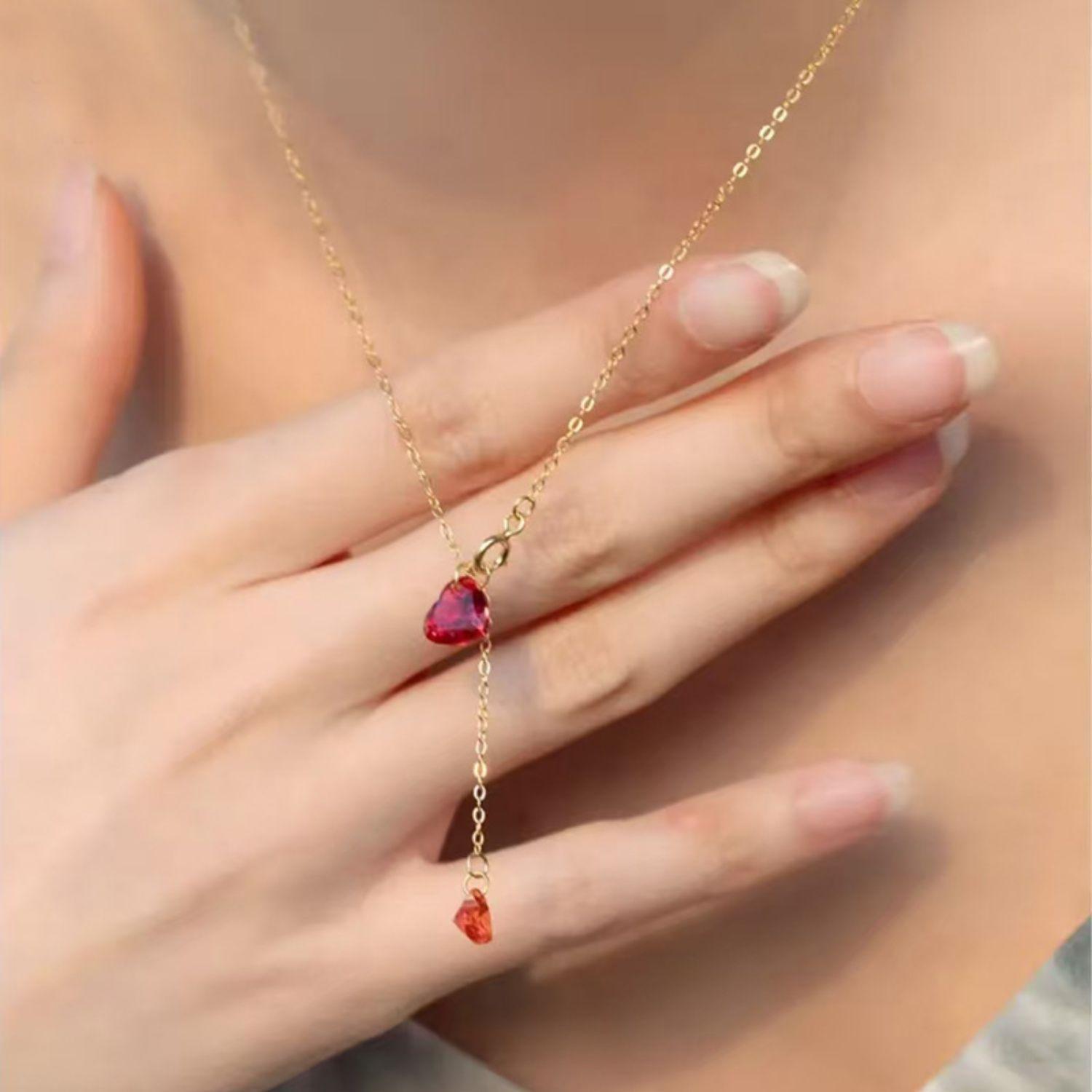 Collar Plata 925 Corazones Granate-1