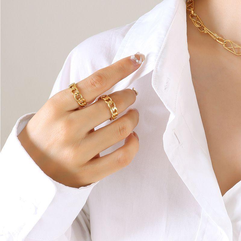 Anillo Baño Oro Amarillo 18 Kilates Cadena Grumet #13HK-2