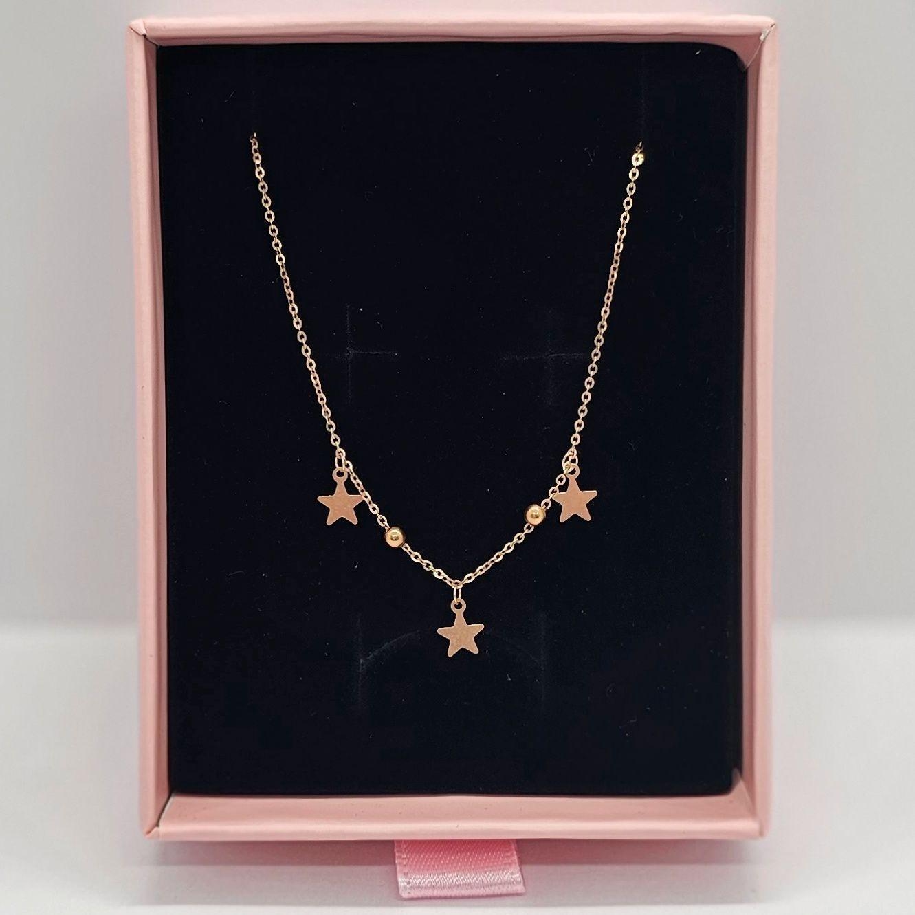 PULSERA PELOTITAS 3 ESTRELLAS  ROSE GOLD 18K-4