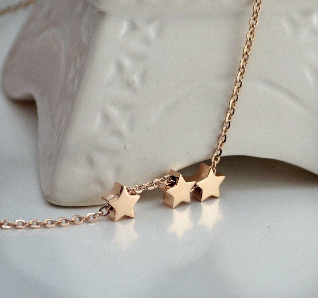 Collar Baño Oro Rosado 18k 3 Estrellas-2