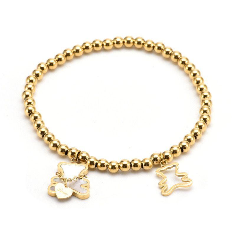 Pulsera Baño Oro 18k Pelotitas Osito Nácar-0