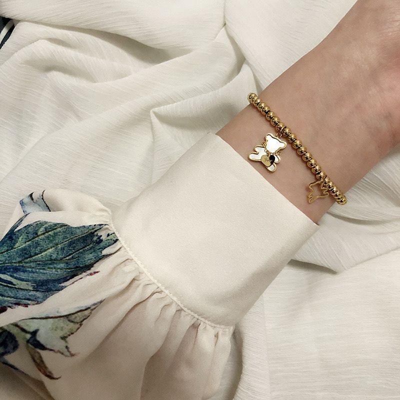Pulsera Baño Oro 18k Pelotitas Osito Nácar-1