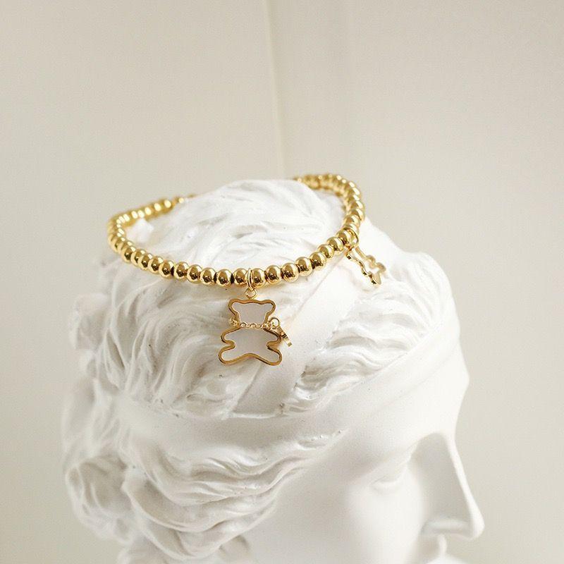 Pulsera Baño Oro 18k Pelotitas Osito Nácar-2