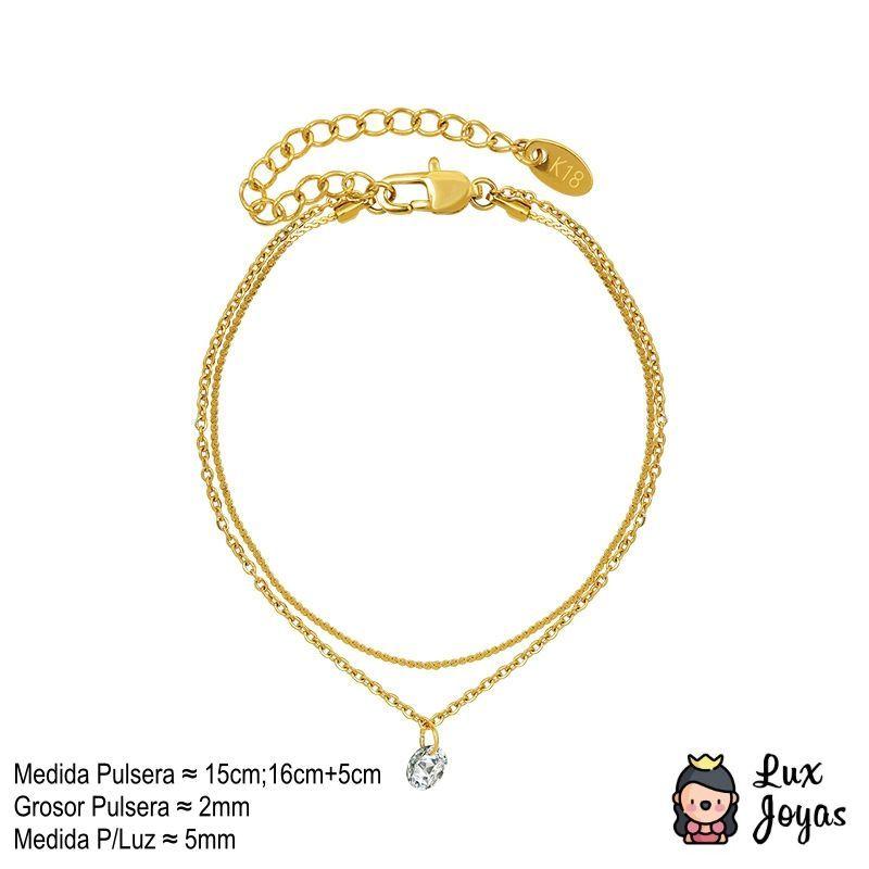 Pulsera Baño Oro Amarillo 18k Doble Punto De Luz-4