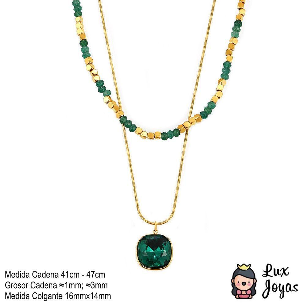 Collar Baño Oro Amarillo 18k Doble mostacilla Piedra Cristal Esme-3