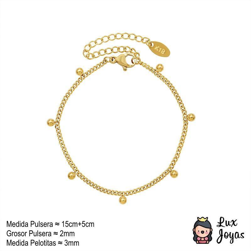 Pulsera Baño Oro Amarillo 18k Grumet Pelotitas-3