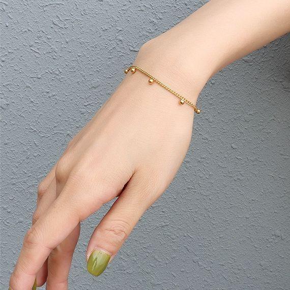 Pulsera Baño Oro Amarillo 18k Grumet Pelotitas-2