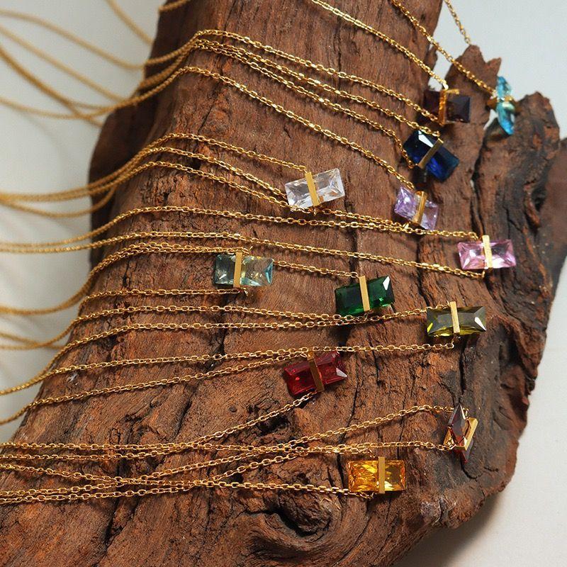 Collar Baño Oro Amarillo 18k Cubic Rosa Oscuro-3