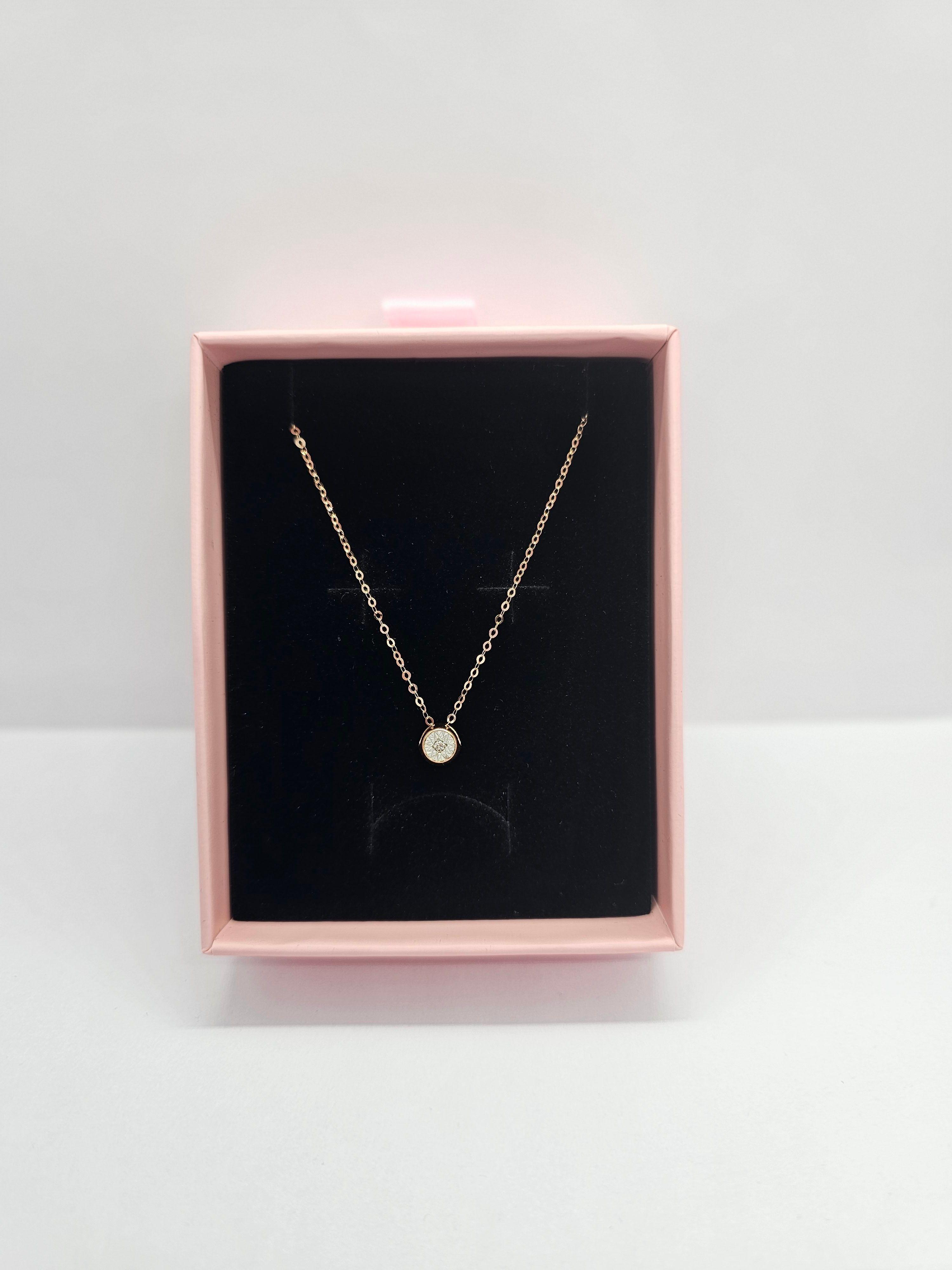 CADENA ESLABONES ORO ROSADO 18K COLGANTE PUNTO DE LUZ DIAMANTE 2P-2