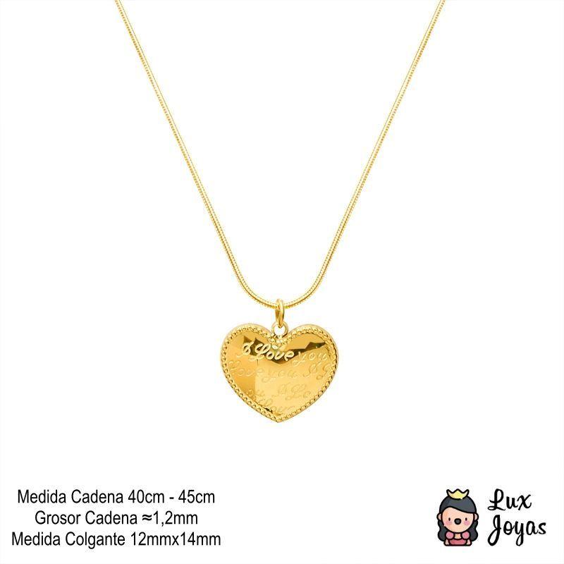 Collar Baño Oro Amarillo 18 Kilates Cola Topo Corazón Love You-3