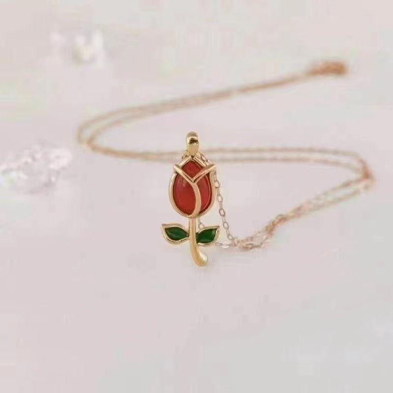 CADENA ESLABONES ORO AMARILLO 18K COLGANTE ROSA ÁGATA ROJO DE PROTECCIÓN 18K-3