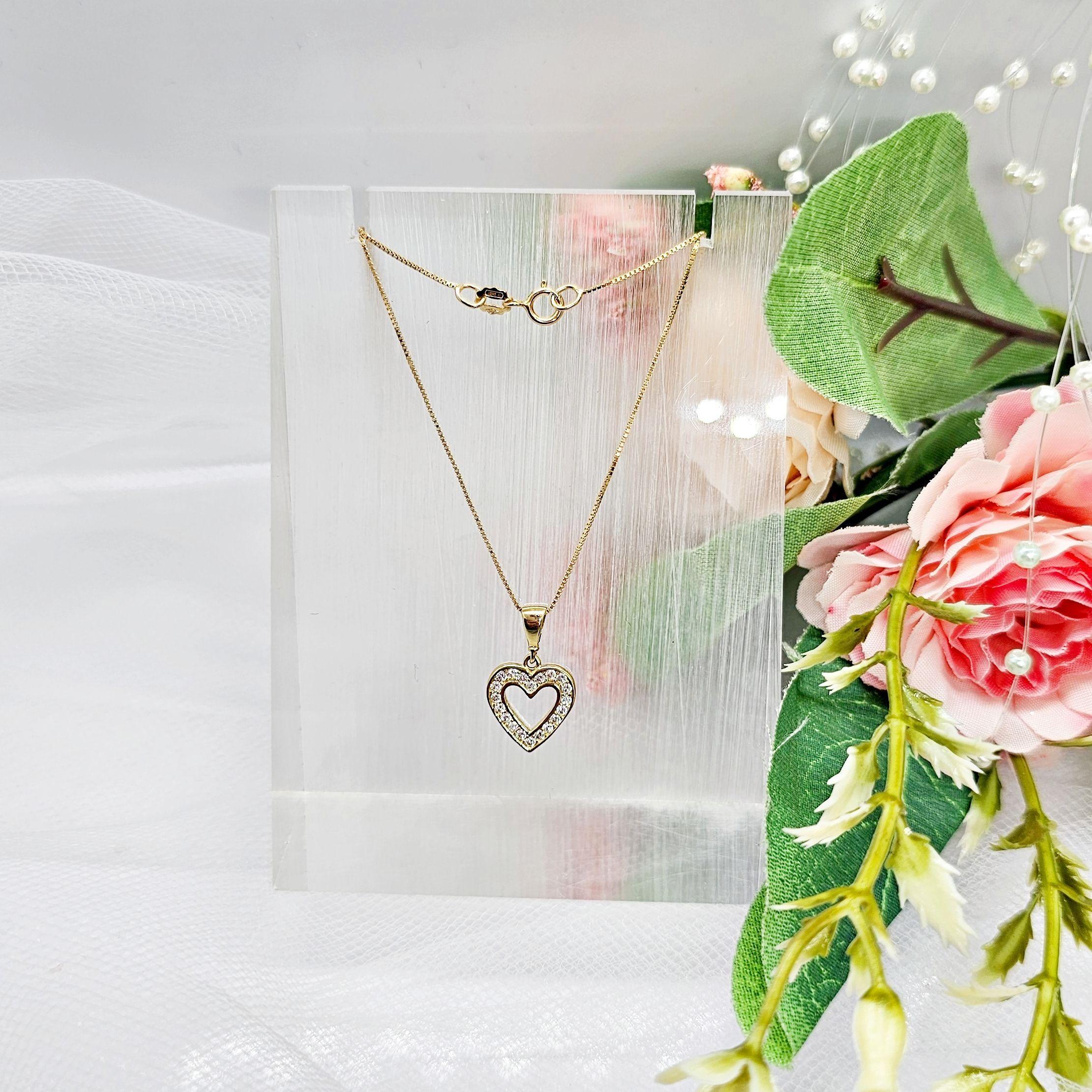 Cadena Veneciana Colgante Corazón Borde Brillitos Oro Au750 - 18k Italiano-1