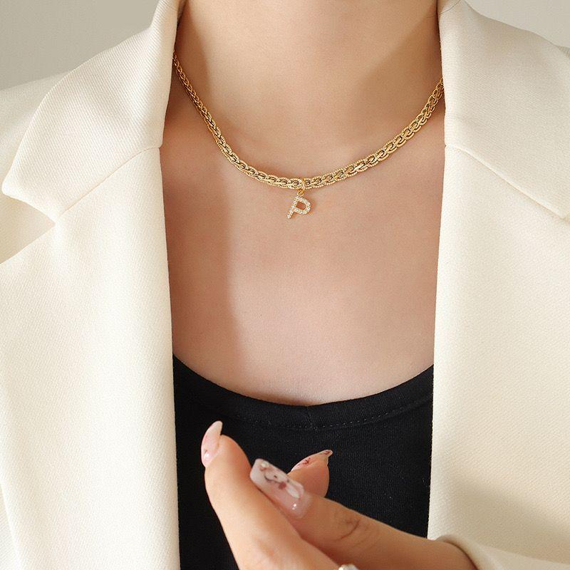 Collar Baño Oro 18k Letra Inicial P Brillitos Tejido Dragón-2