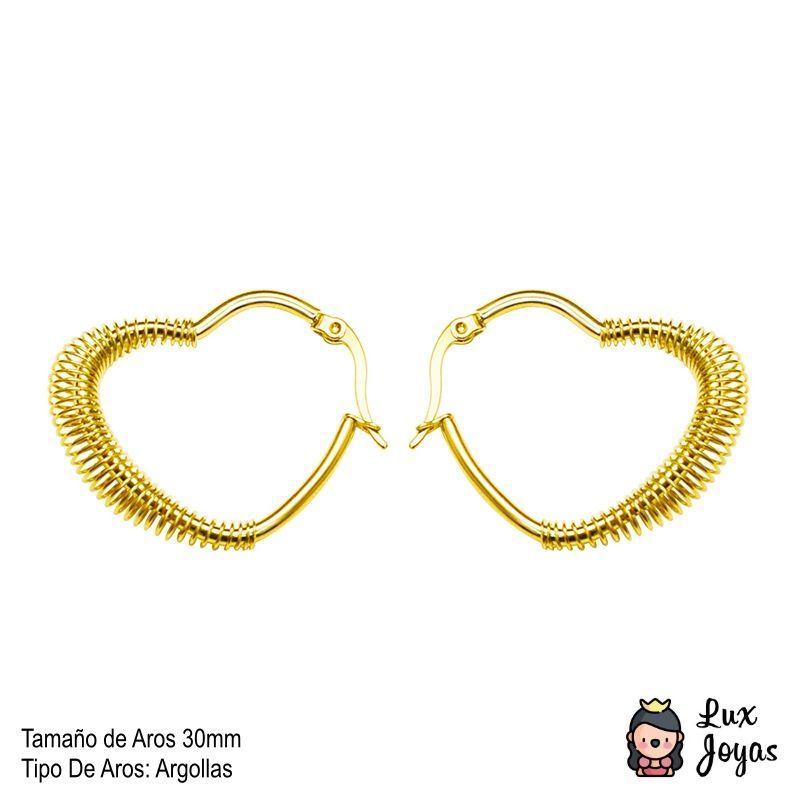 Aros Baño Oro Amarillo 18k Argollas Corazón Resorte S-3