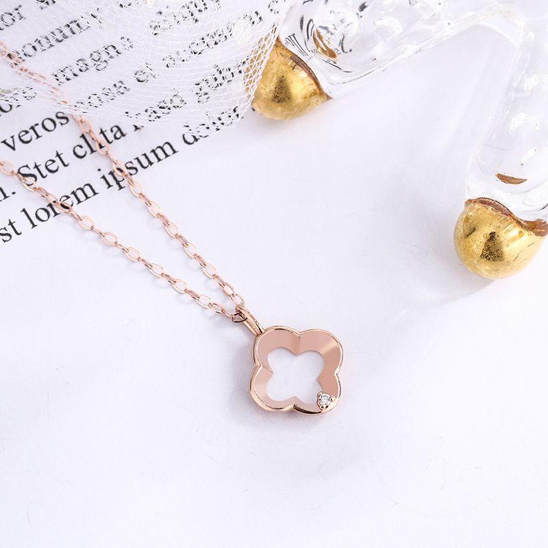 CADENA ESLABONES ORO ROSADO 18K COLGANTE TREBOL L DIAMANTE 1P-2