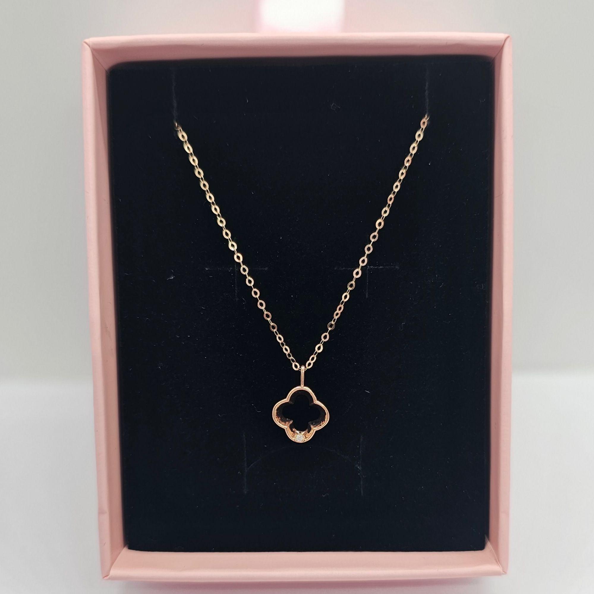CADENA ESLABONES ORO ROSADO 18K COLGANTE TREBOL L DIAMANTE 1P-4