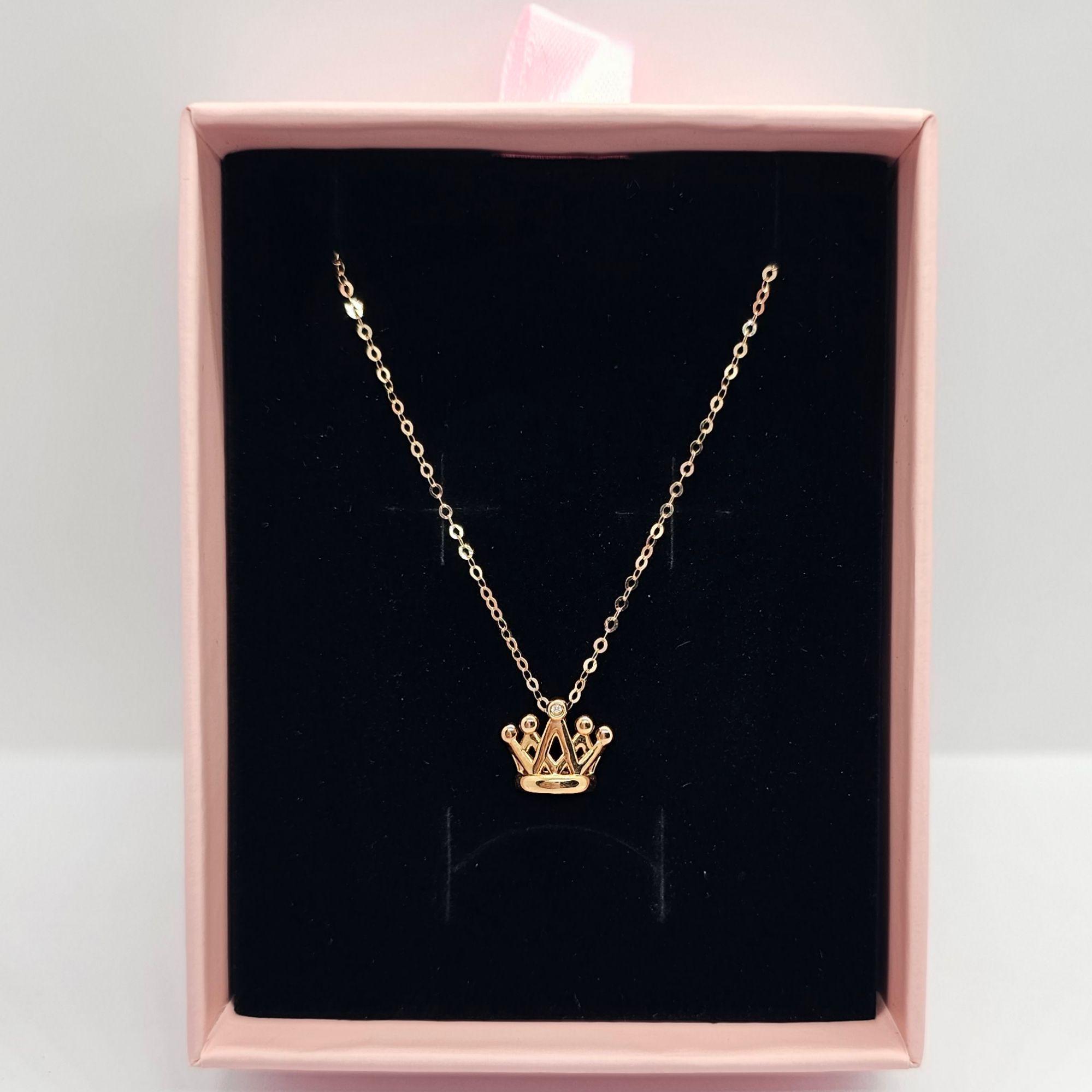 Cadena Eslabones Oro Rosado 18k Colgante Corona Diamante 4 Puntos-4
