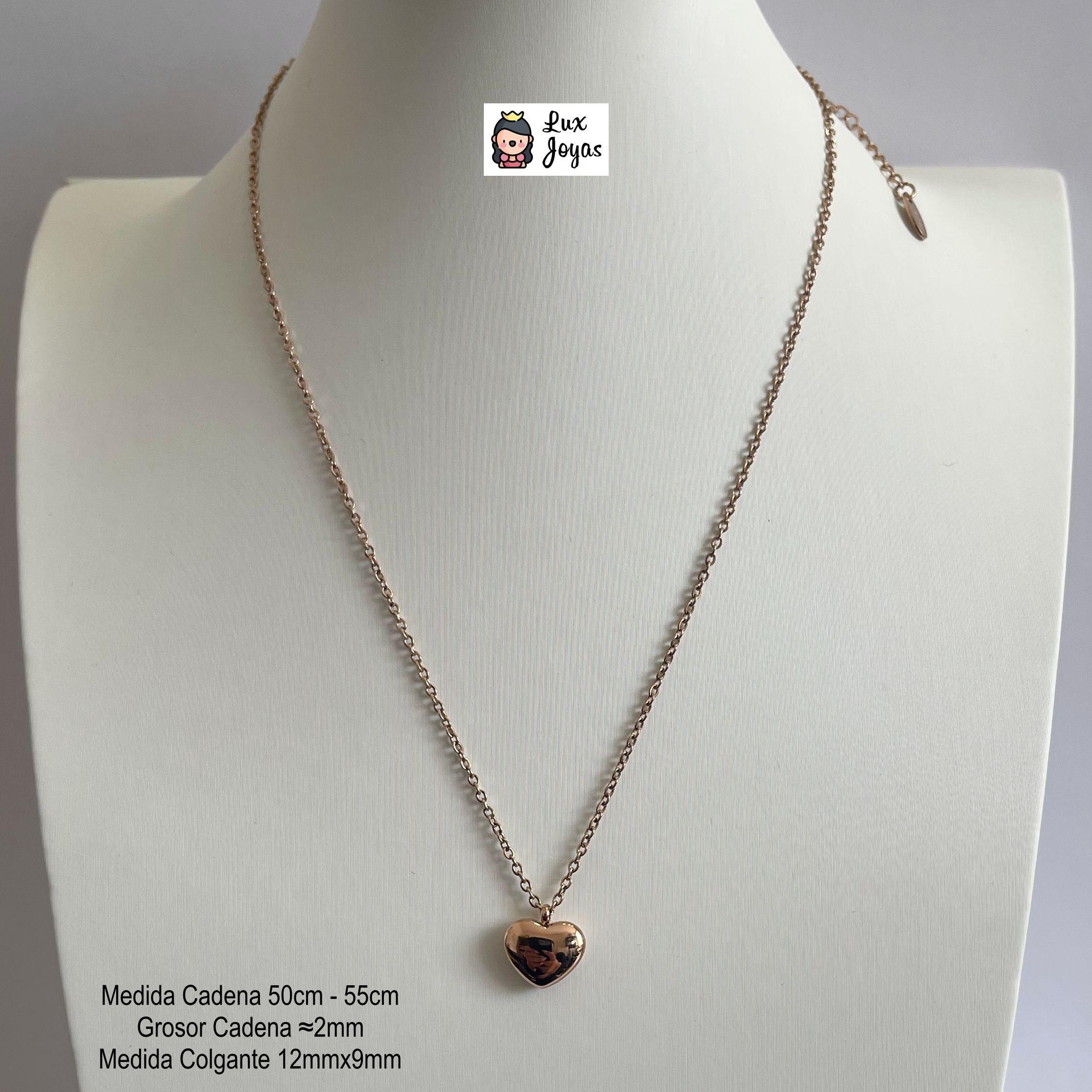 Collar Baño Oro Rosado 18k Corazón Liso Largo-3