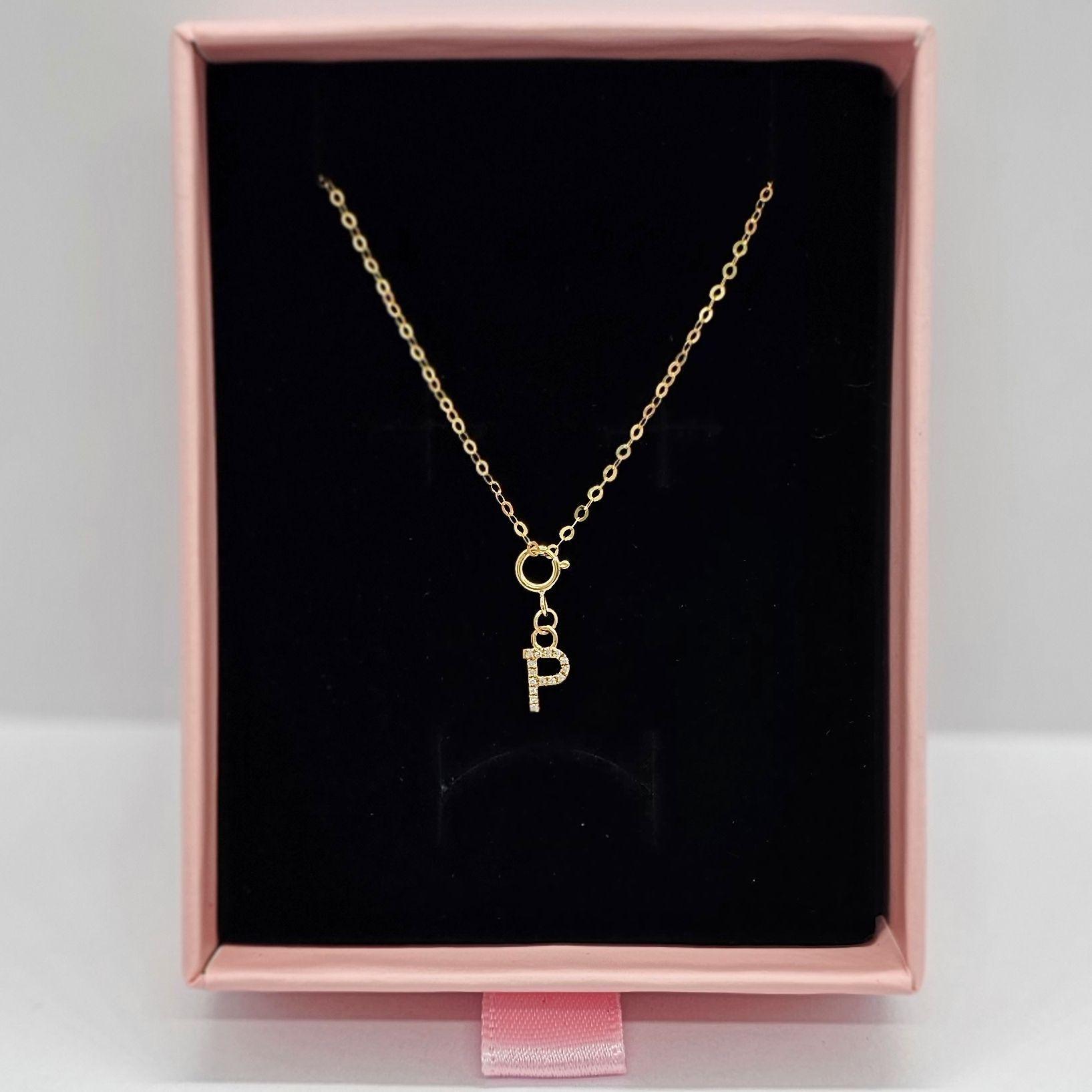 Cadena Eslabones Oro Amarillo 18k Charm Letras Inicial P Full Diamante-2