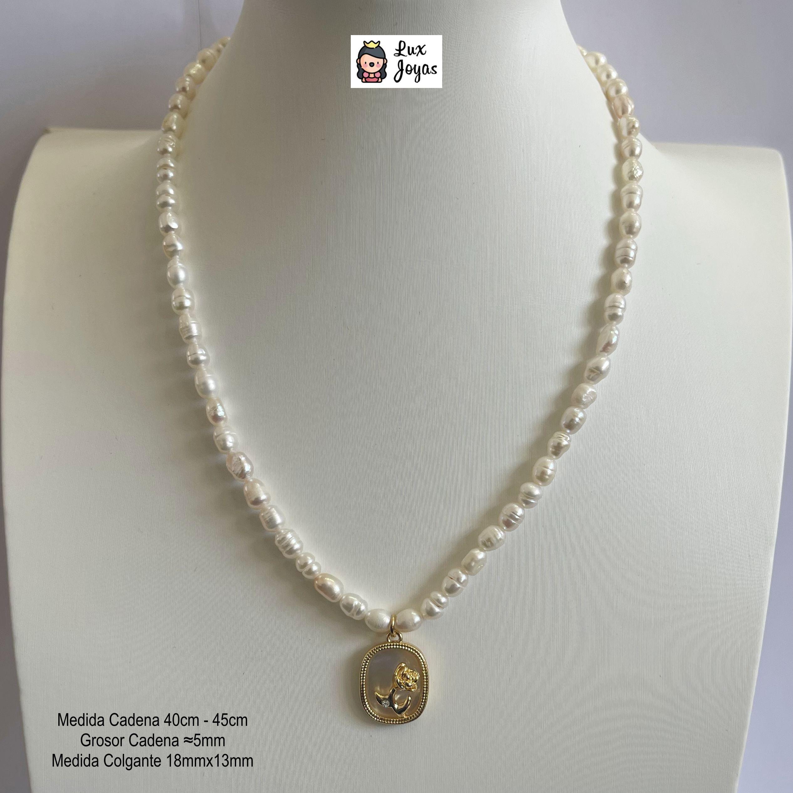 Collar Baño De Oro Amarillo 18k Perlas Agua Dulce Rosa Nácar-5