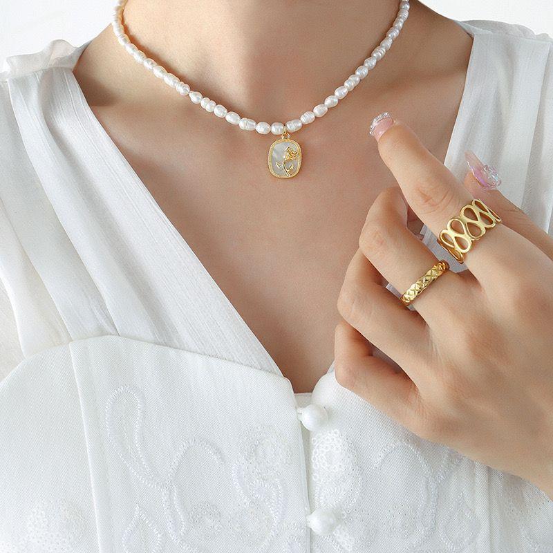 Collar Baño De Oro Amarillo 18k Perlas Agua Dulce Rosa Nácar-3