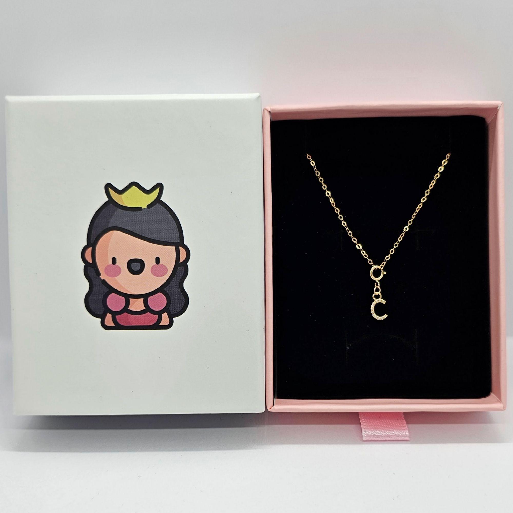 Cadena Eslabones Oro Amarillo 18k Charm Letras Inicial C Full Diamante-3