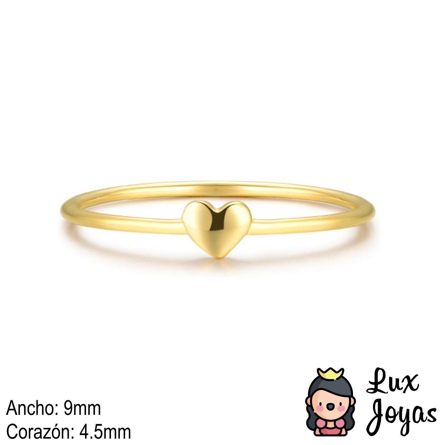 Anillo Plata 925 Baño Oro Corazón Liso-2