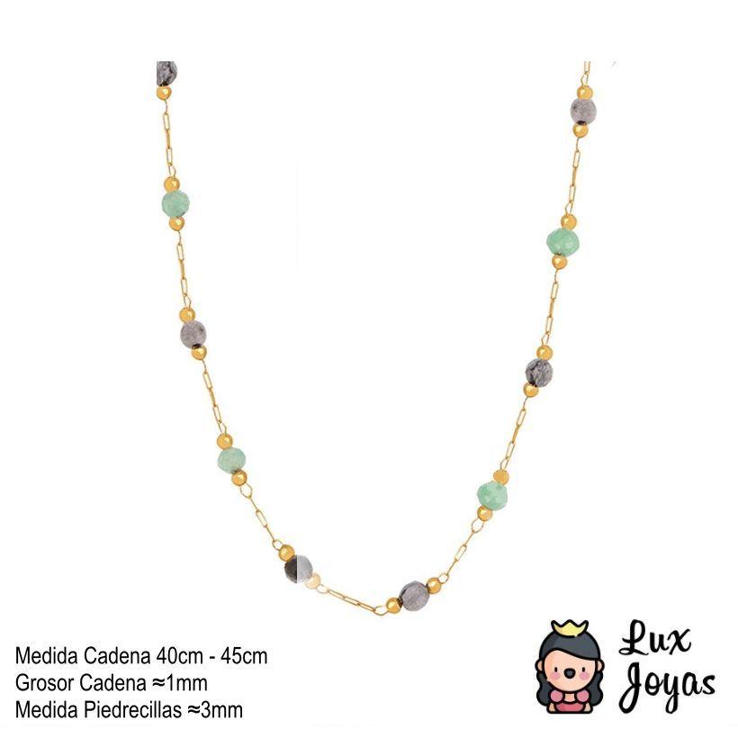 Collar Baño Oro Amarillo 18k Piedrecillas Cadena Tonos Negro y Verde-5