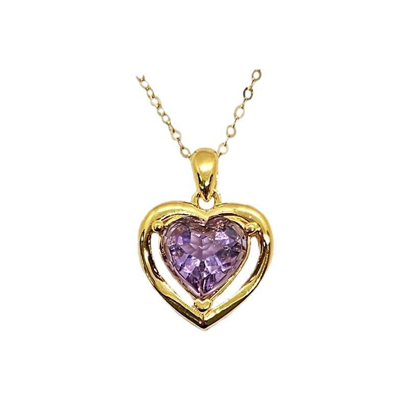 Cadena Eslabones Oro Amarillo 18k Colgante Corazón Amatista-0
