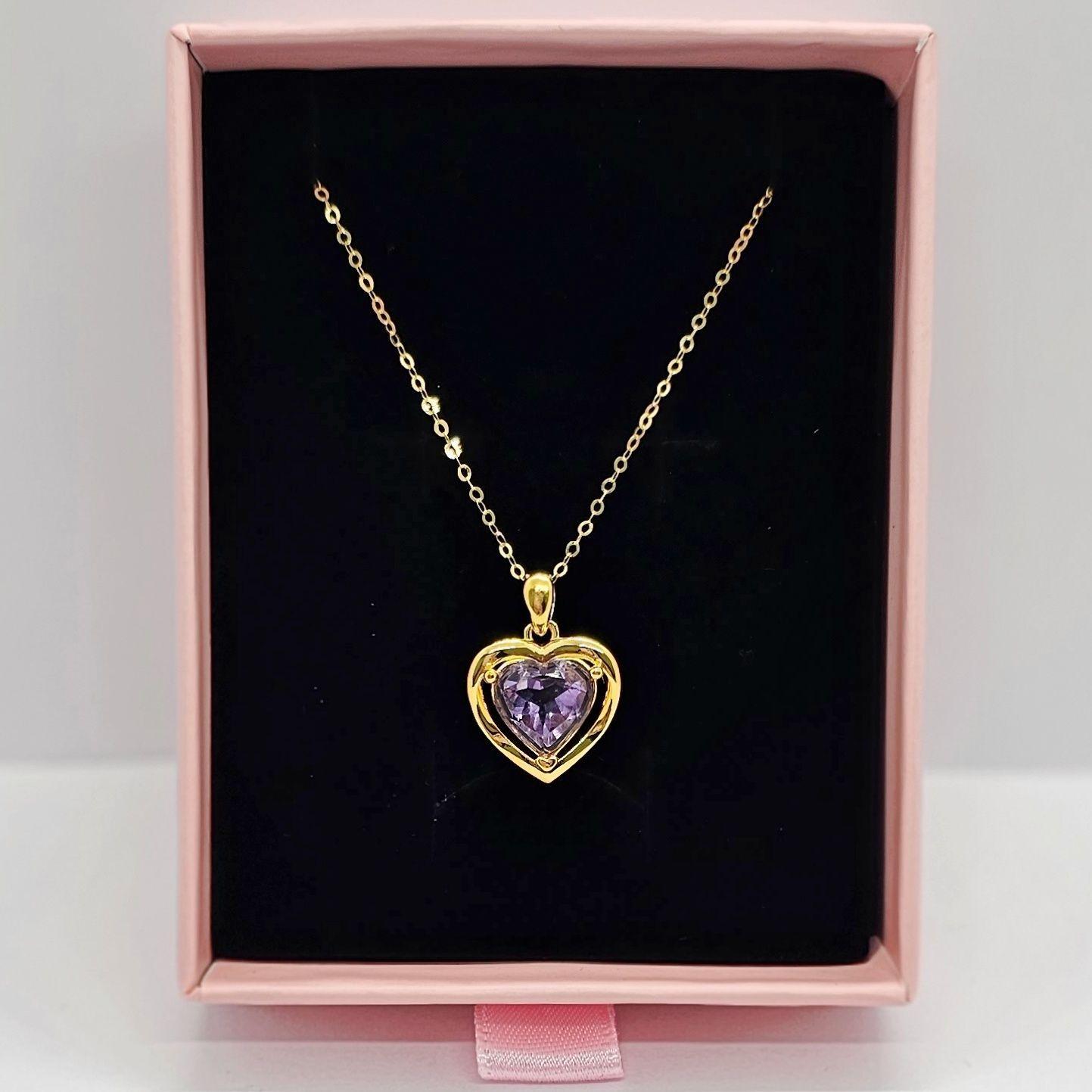 Cadena Eslabones Oro Amarillo 18k Colgante Corazón Amatista-1