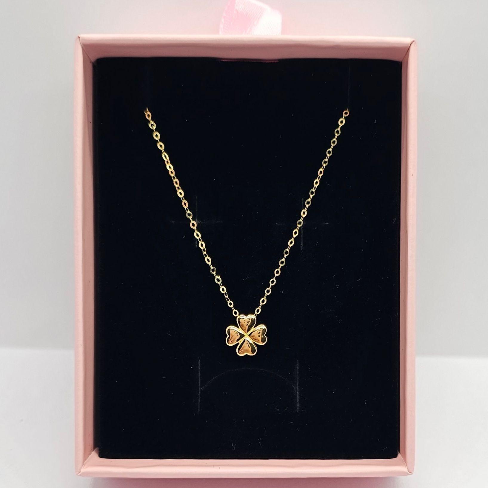 CADENA ESLABONES ORO AMARILLO 18K COLGANTE TRÉBOL CORAZÓN 4 HOJAS 18K-4