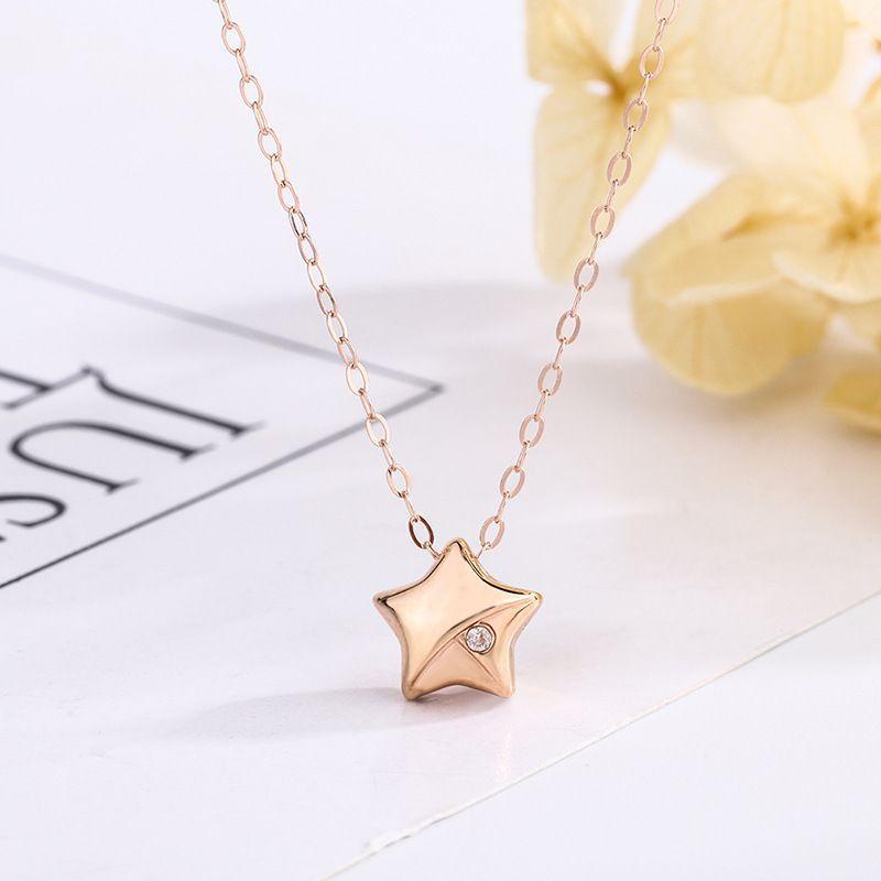 CADENA ESLABONES ORO ROSADO 18K COLGANTE ESTRELLA CON DIAMANTE 1P-1