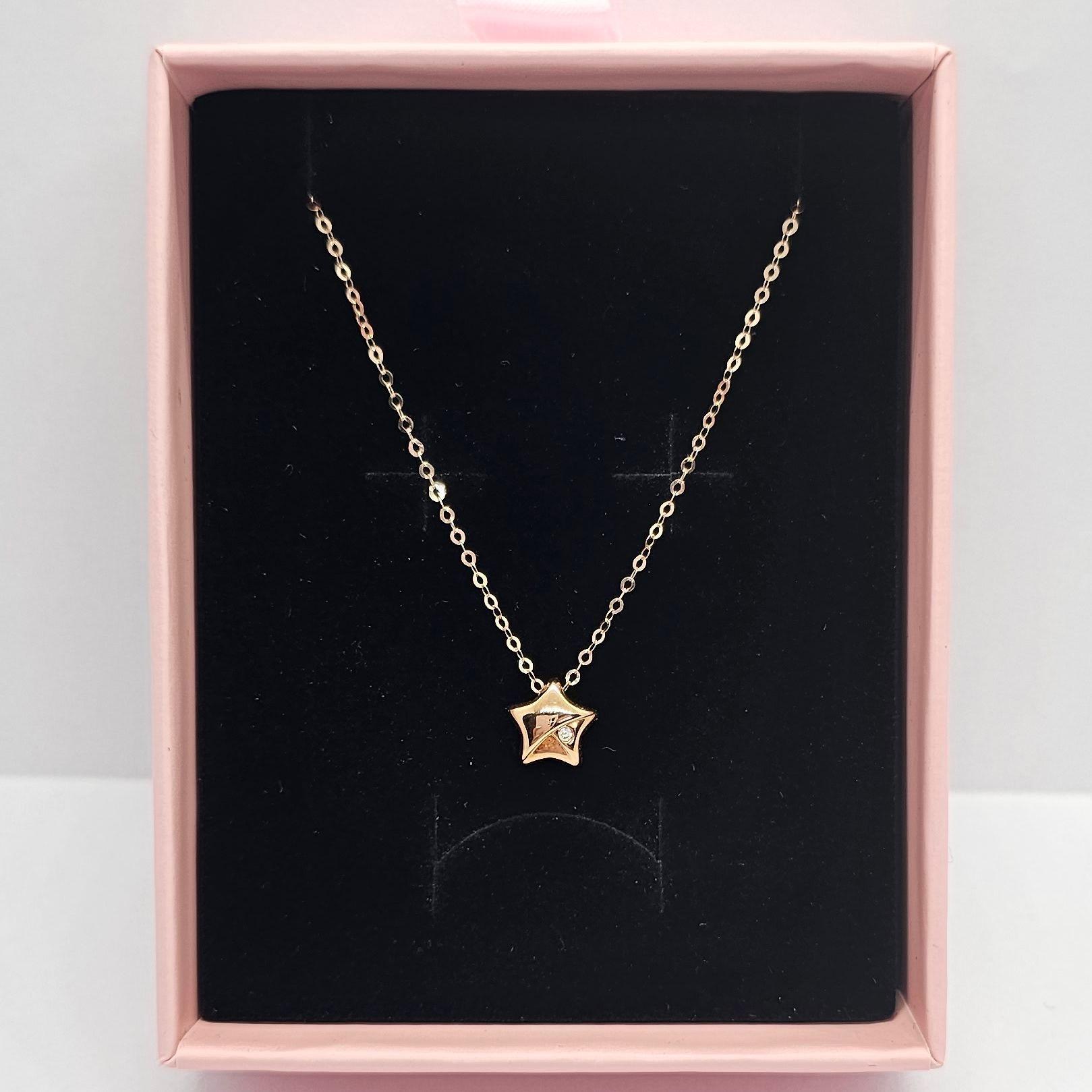 CADENA ESLABONES ORO ROSADO 18K COLGANTE ESTRELLA CON DIAMANTE 1P-4