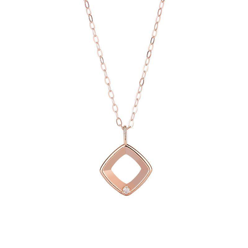 CADENA ESLABONES ORO ROSADO 18K COLGANTE ROMBO L DIAMANTE 1P-0