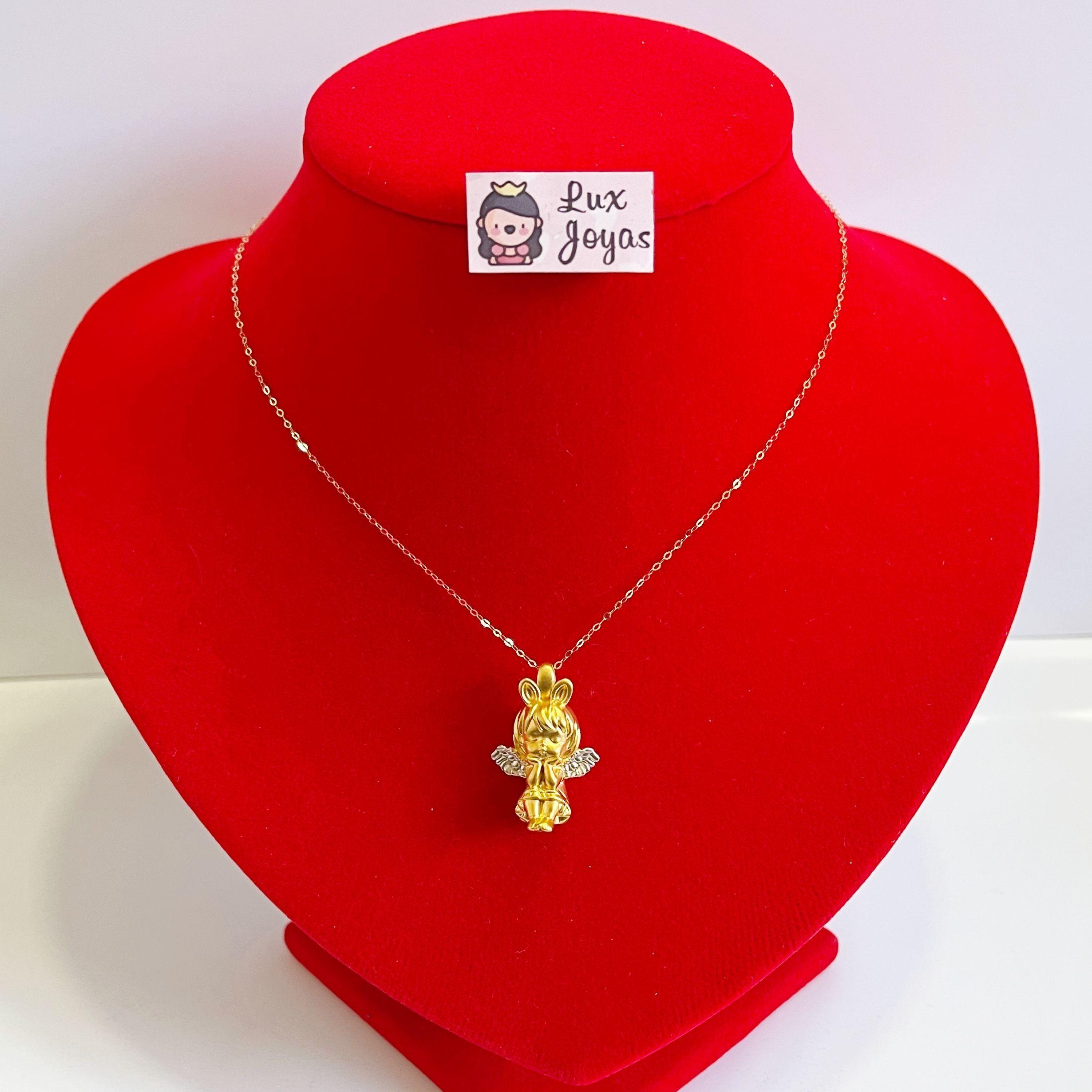 Cadena De Eslabones Oro Amarillo 18k Angelito Dorado Alas Oro Blanco-3