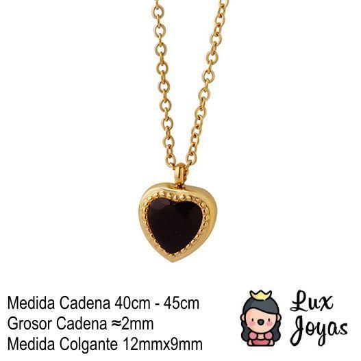 Collar Baño Oro Amarillo 18 Kilates Corazón Circón Onix-4