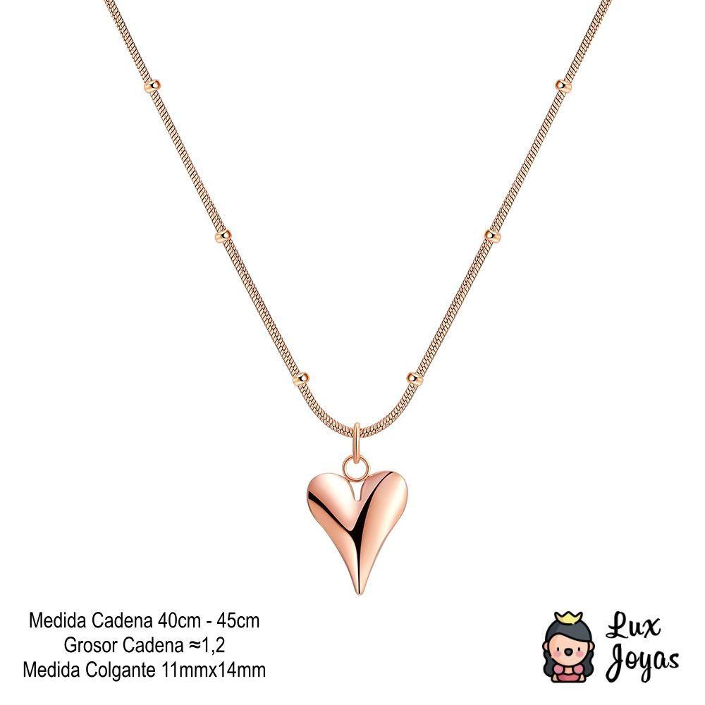 Collar Baño Oro Rosado 18 Kilates Cola Topo Pelotitas Corazón-3