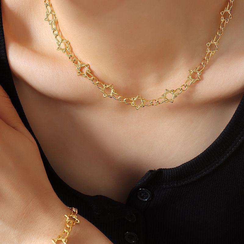 Collar Baño Oro Amarillo 18 Kilates Estrella De David-3