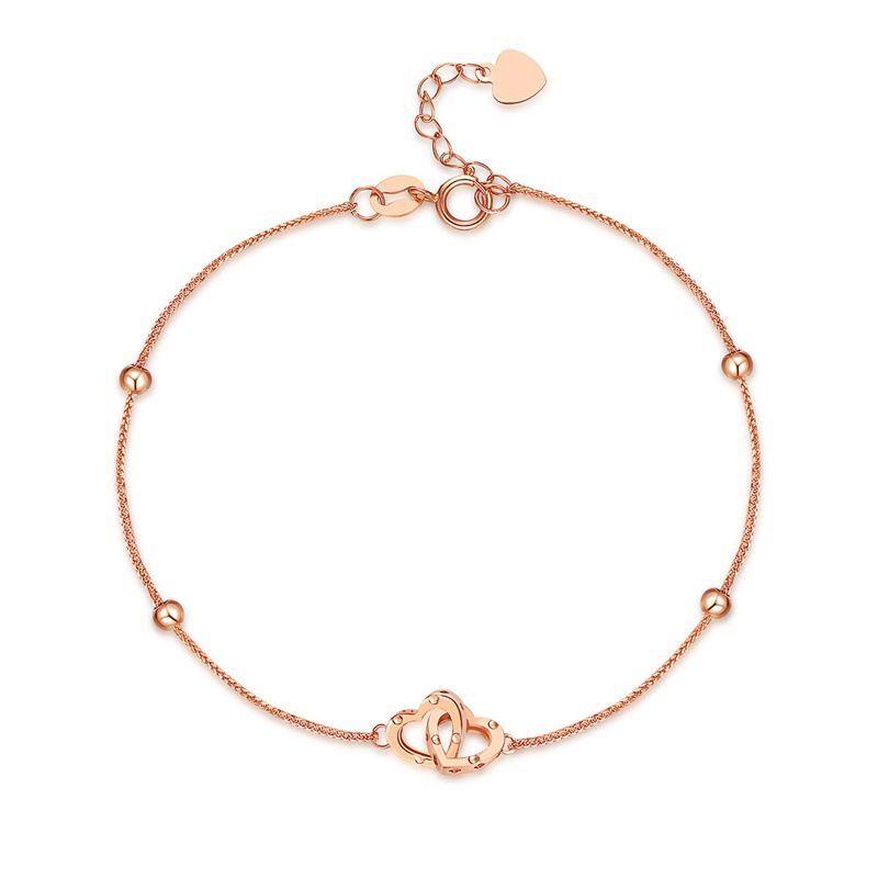 PULSERA TEJIDA PELOTITAS DOBLE CORAZON ORO AMARILLO 18K-0