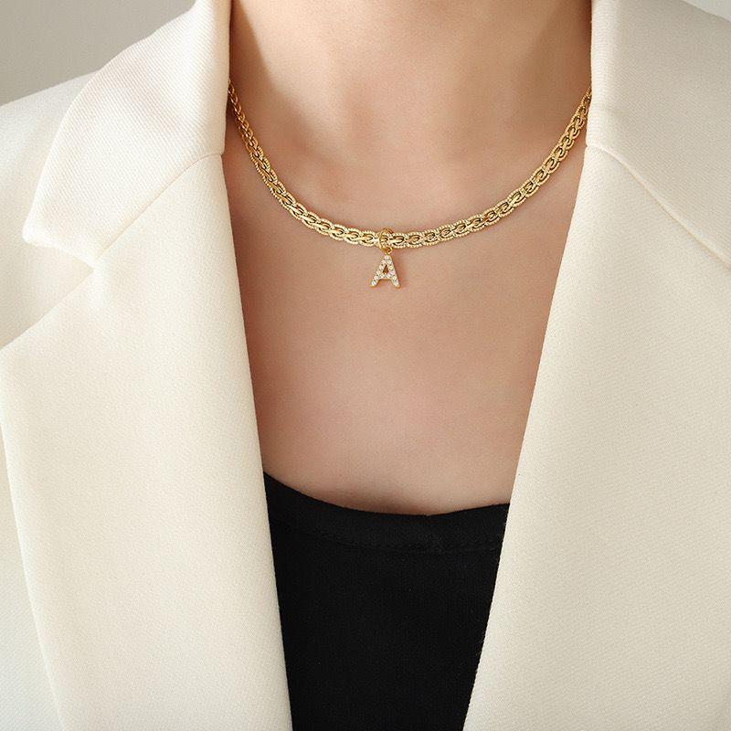 Collar Baño Oro 18k Letra Inicial A Brillitos Tejido Dragón-2
