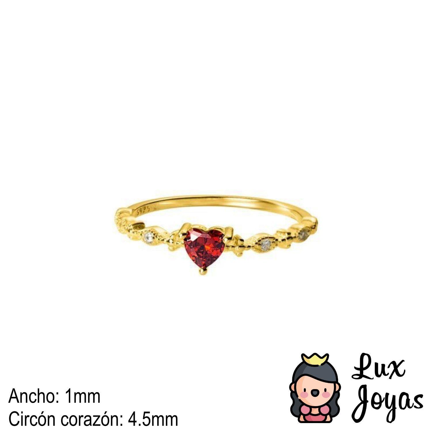 Anillo Plata 925 Baño Oro Corazón Granate-2