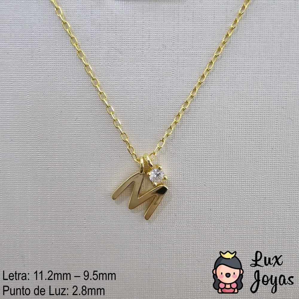 Collar Plata 925 Letra M Inicial Punto Luz-2